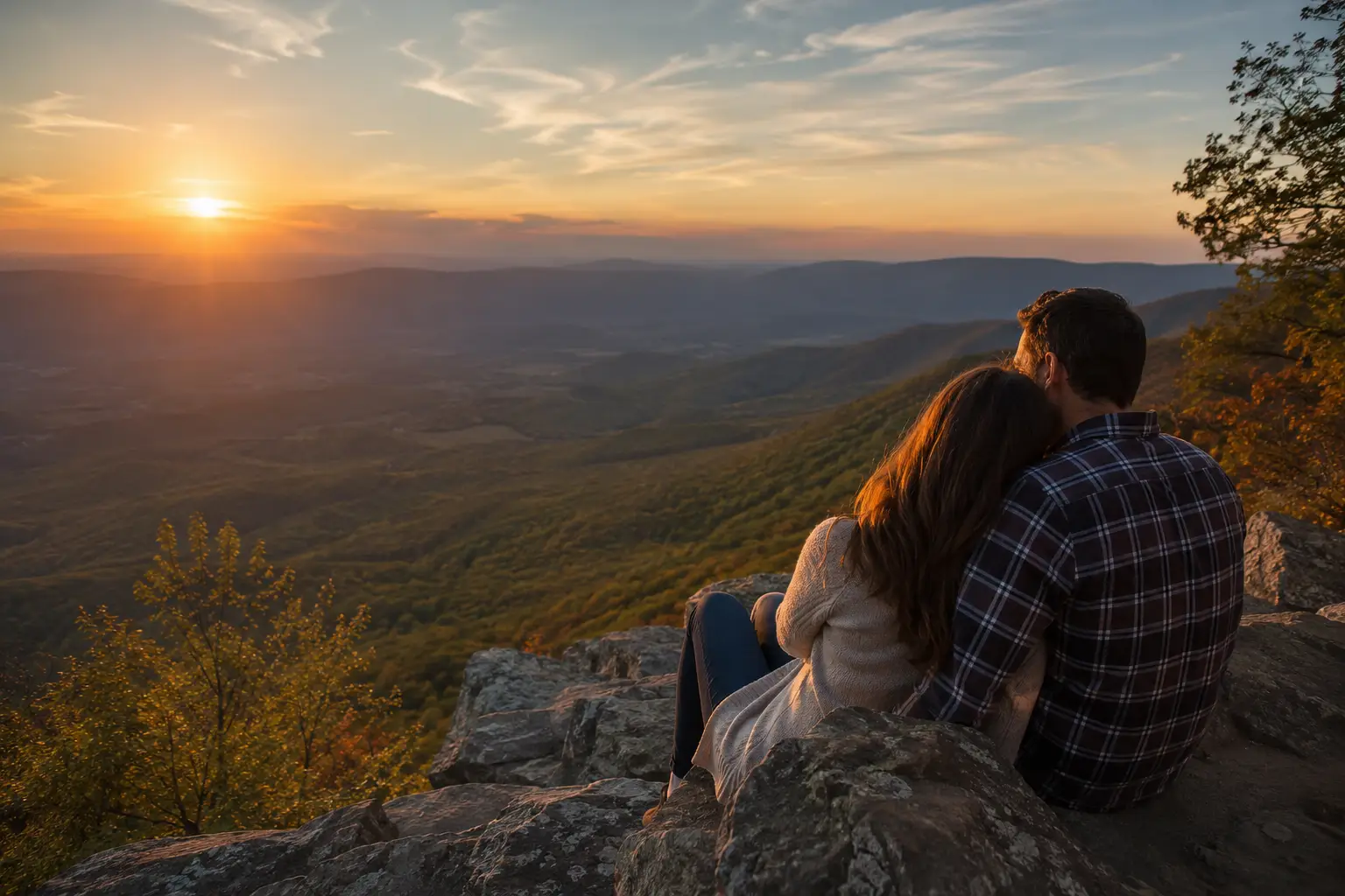 Couple overlooking the Shenandoah Valley at sunset