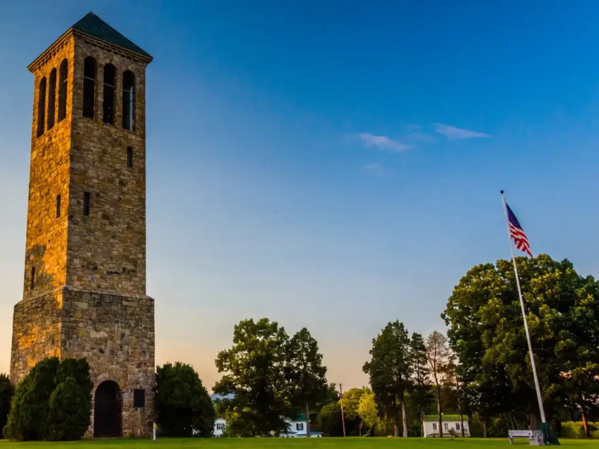 Luray Singing Tower against a blue sky