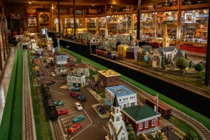 Vintage model trains and miniature town displays